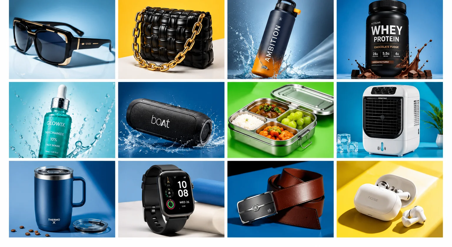Grid of ListingShot portfolio work across fashion, personal care, accessories, and lifestyle products.
